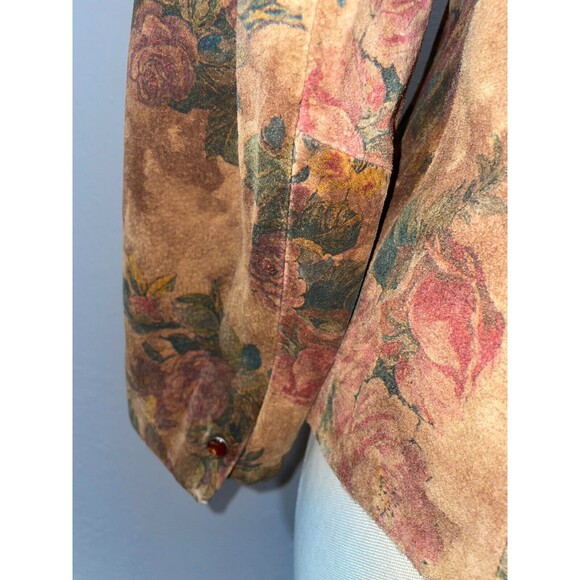 VS2 Women’s Genuine Suede Floral Jacket size S Snap Front Stand Collar Shacket - Picture 6 of 12